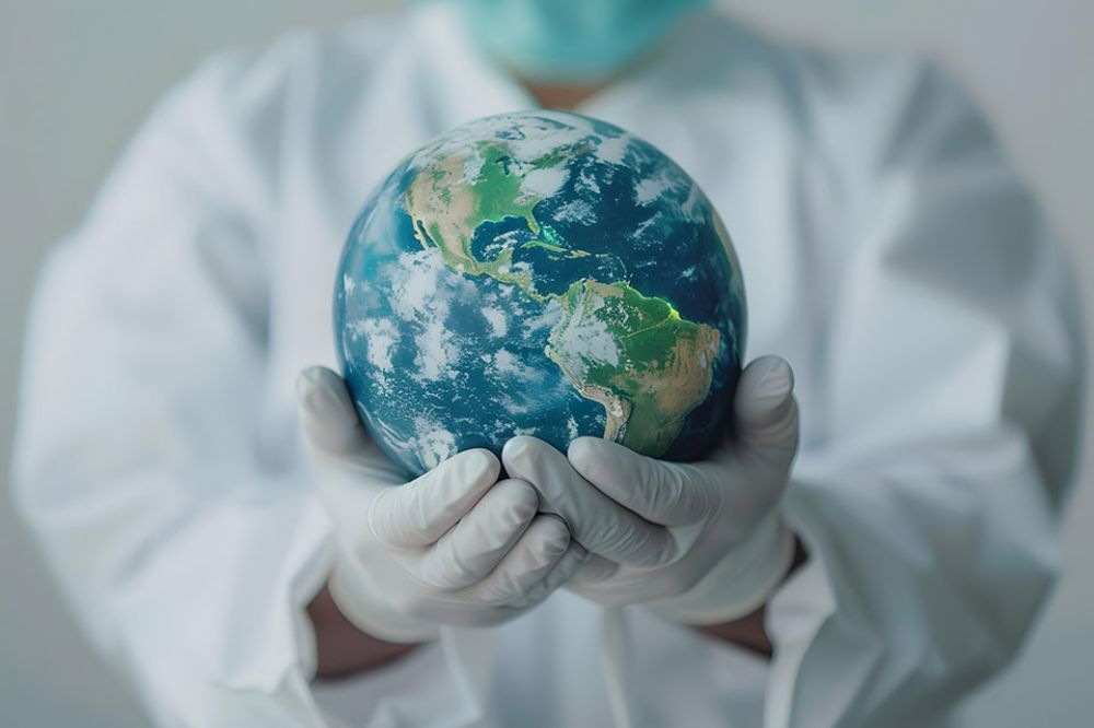 Foto: Arzt hält Weltkugel